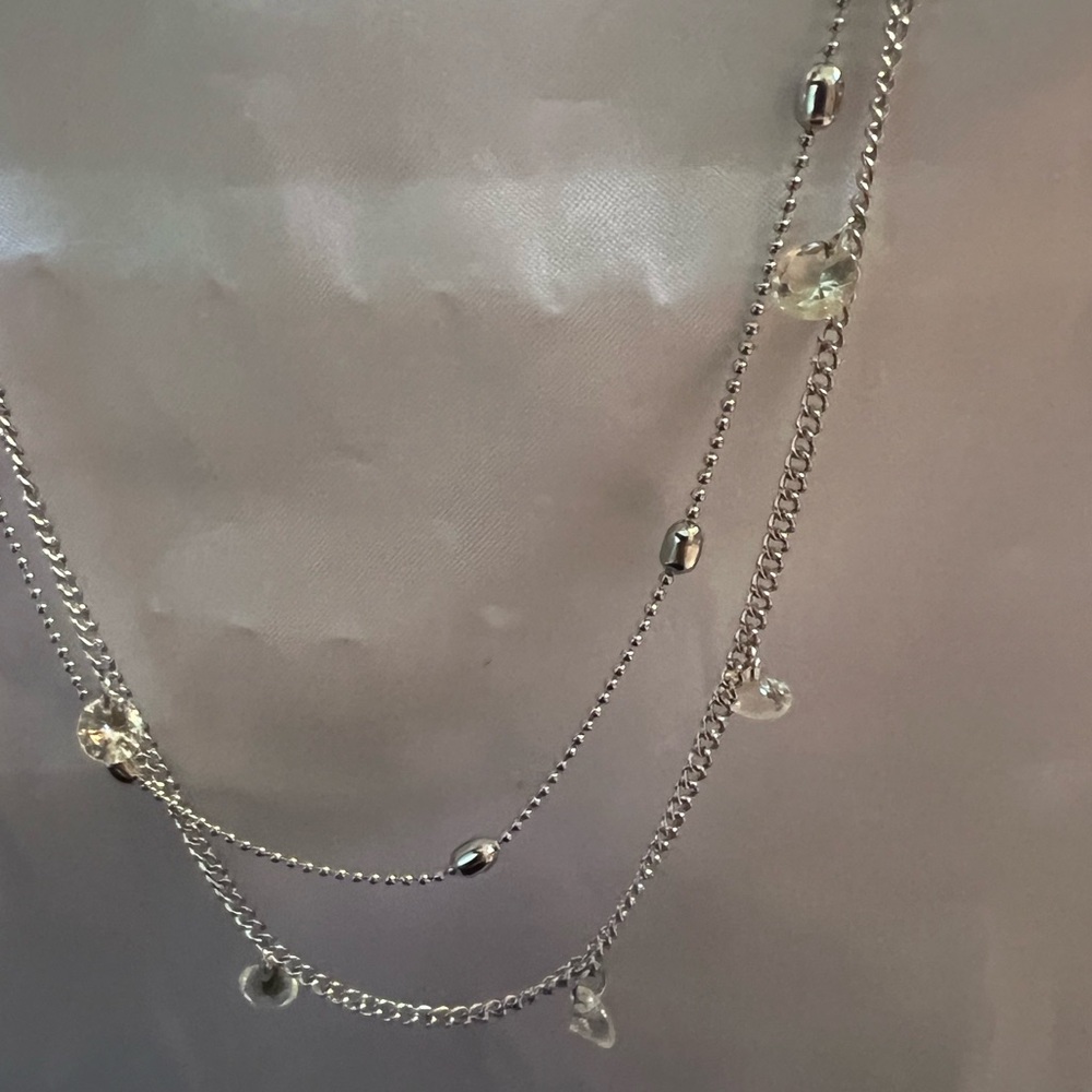 NECKLACE SILVER Double-Strand Fashion with Dainty Glass & Silver Beads